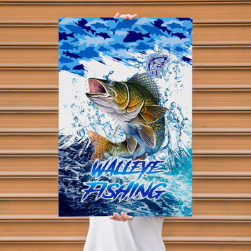 Maxcorners Walleye Fishing Ocean Camo Splash Design Personalized Name 3D Poster