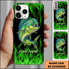 Maxcorners Neon Green Flame Black Background Art Personalized Name Phone Case (8 Fish Species)