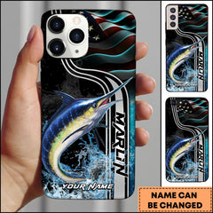 Maxcorners Marlin Fishing American Flag Water Splash Art Personalized Name Phone Case