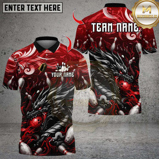 Maxcorners Bowling Flaming And Dragon Multicolor Customized Name, Team Name 3D Shirts