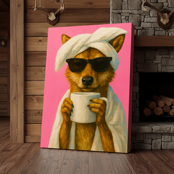 Maxcorners Wolf Morning Coffee 3D Wrapped Canvas
