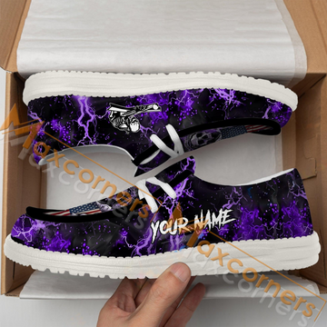 Maxcorners Billiard Ball 8 Purple Skull Fire Personalized Name Canvas Loafer Shoes