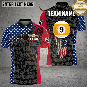 Maxcorners Billiards Ball 9 American Flag Fly Up Personalized Shirt