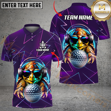 Maxcorners Neon Turtle Golfer Personalized Name 3D Unisex Shirt