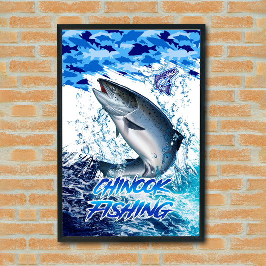 Maxcorners Chinook Fishing Ocean Camo Splash Design Personalized Name 3D Poster
