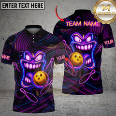Maxcorners Bowling Shirt Neon Funny Smiley Face Multioptions Personalized Name, Team Name Unisex 3D Shirt (4 Colors)