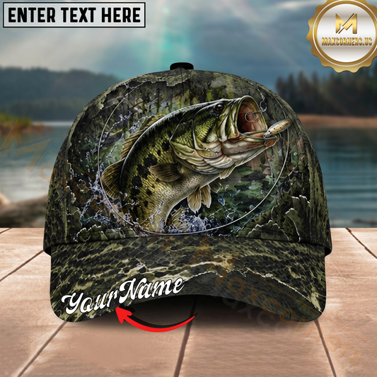 Maxcorners Fishing Mossy Camo Water Ring Personalized 3D Cap (12 Fish Species)