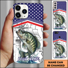 Maxcorners Crappie Fishing American Flag Nautical Sketch Style Personalized Name Phone Case