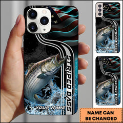 Maxcorners Striped Bass Fishing American Flag Water Splash Art Personalized Name Phone Case