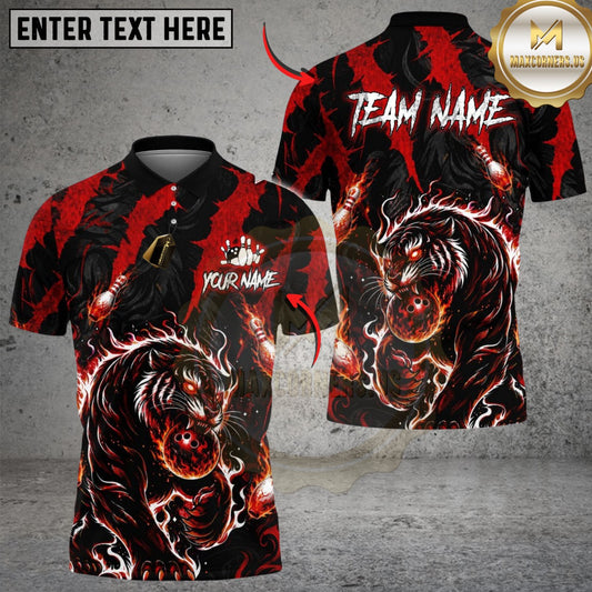 Maxcorners Fire Rage Tiger With Bowling Multicolor Customized Name, Team Name 3D Shirts