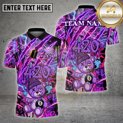 Maxcorners Billiard  Shirt 8 Ball Purple Electric 420 Bear Design Multi Options Personalized Name, Team Name 3D Shirt