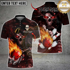 Maxcorners Bowling Flame Skull Multicolor Customized Name, Team Name 3D Shirt