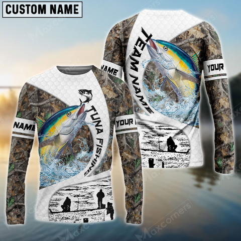 Maxcorners Tuna Fishing Camo Fisher Sun Protection Personalized Name, Team Name Long Sleeve Shirt