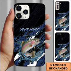 Maxcorners Trout Fishing Phone Case Hexagon Tech Pattern Blue Splash Personalized Name Phone Case