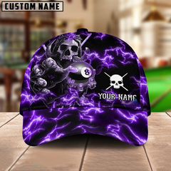 Maxcorners Billiard Ball 8 Skull Fire Personalized Name 3D Cap (4 Colors)