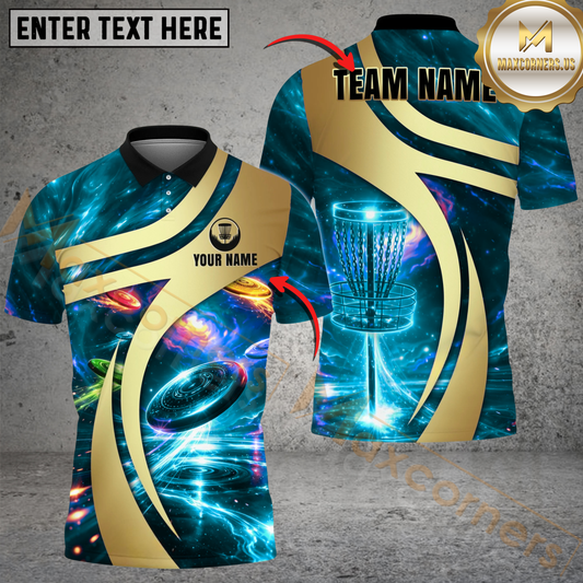 Maxcorners Galaxy Disc Golf Polo Personalized Name, Team Name 3D Shirt (4 Colors)