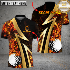 Maxcorners Golf Golden Heat Multicolor Customized Name, Team Name 3D Polo Shirt