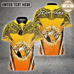 Maxcorners Bowling Shirt Beer Bowling Pins Tribal Pattern Multicolor Options Personalized Name, Team Name 3D Shirt