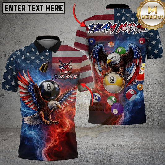 Maxcorners Billiards American 8 Ball 9 Ball Patriotic Eagle Strike Design Personalized Shirt