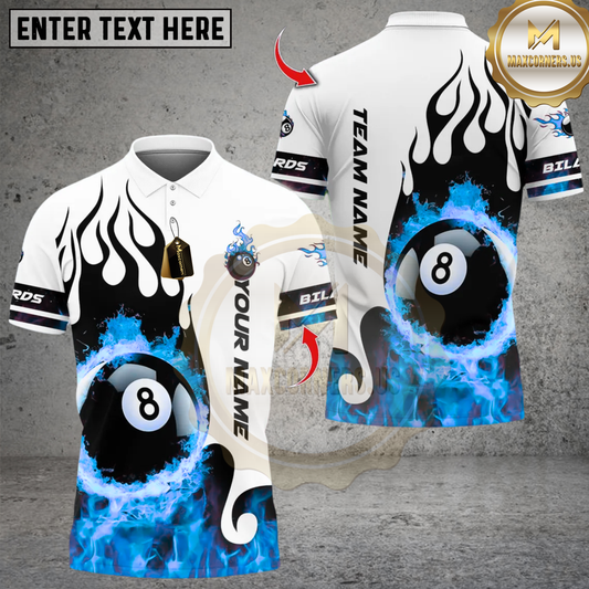 Maxcorners Billiards Ball 8 Fire Blaster Multicolor Customized Name, Team Name 3D Shirts