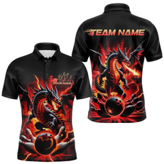 Maxcorners Custom Red Thunder Lightning Dragon Men Polo Shirts, Dragon Team Bowling League Shirt LM054
