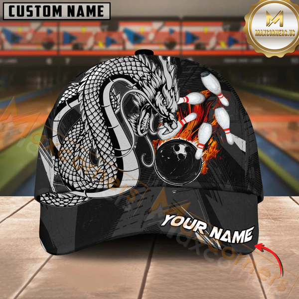 Maxcorners Bowling Dragon Flame Fire Multicolor Personalized Name 3D Cap