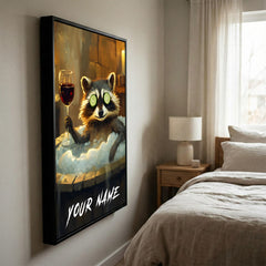 Maxcorners Funny Raccoon Hot Tub Spa Holding Wine Glass Personalized Canvas Wall Art