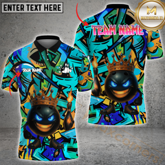 Maxcorners Bowling King Graffiti Multicolor Personalized 3D Shirt,  Crowned Ball with Fire Pins Shirts