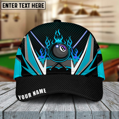 Maxcorners Billiards Blue Fire 8-Ball Personalized Name Cap