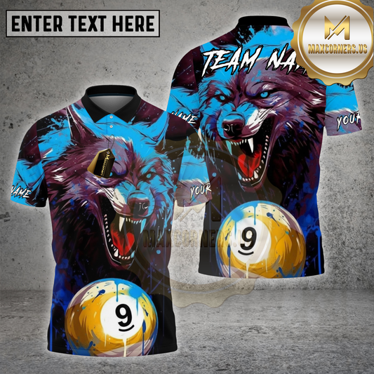Maxcorners Billiards Shirt Wolf 9-Ball Design Multicolor Options Personalized Name, Team Name 3D Shirt (4 Colors)