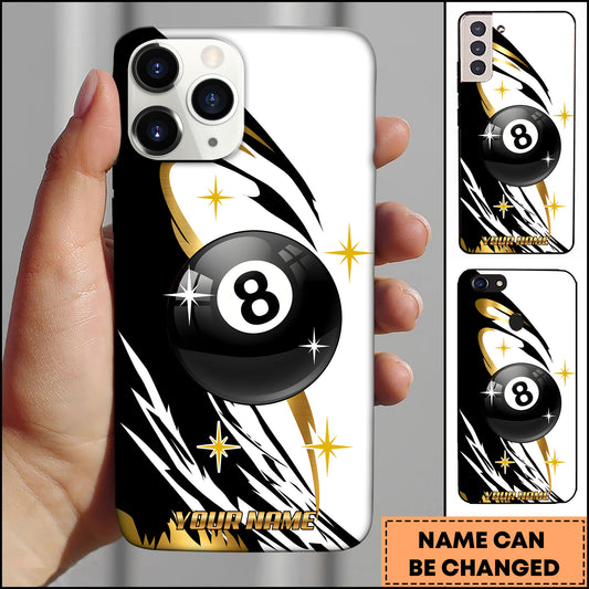 Maxcorners Billiards Golden Star 8 Ball Multicolor Personalized Name 3D Phone Case