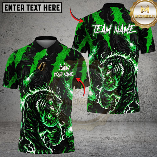 Maxcorners Fire Rage Tiger With Bowling Multicolor Customized Name, Team Name 3D Shirts