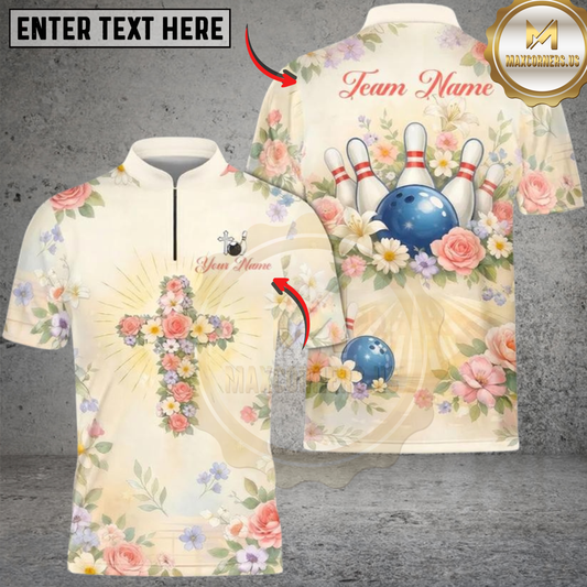 Maxcorners Bowling Flower Christian Bowling Personalized Name, Team Name 3D Shirt