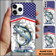 Maxcorners Tuna Fishing American Flag Nautical Sketch Style Personalized Name Phone Case