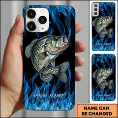 Maxcorner Crappie Fishing Blue Flame Smoke Background Personalized Name 3D Phone Case