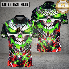 Maxcorners Bowling Shirt Neon Skull Green Purple Energy Explosion Multioptions Personalized Name, Team Name 3D Shirt (4 Colors)