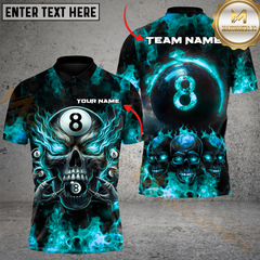 Maxcorners Billiard 8-Ball Pool Skull Fire Multicolor Personalized Name, Team Name 3D Unisex Shirt