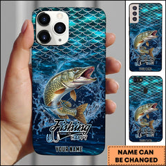 Maxcorners Pike Fishing Phone Case Fish Scale Pattern Splash Design Personalized Name 3D Phone Case