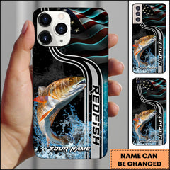 Maxcorners Redfish Fishing American Flag Water Splash Art Personalized Name Phone Case
