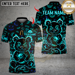 Maxcorners Scary Teddy Bear With Bowling Multicolor Customized Name, Team Name 3D Shirts