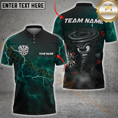 Maxcorners Darts Funny Thunder Lightning Tornado Multicolor Option Customized Name, Team Name 3D Polo Shirt
