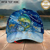 Maxcorners Fishing Ocean Marble Splash Personalized Name 3D Cap (12 Fish Species)