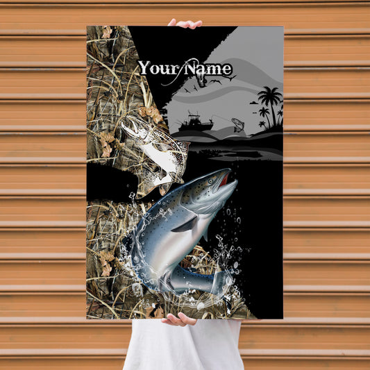 Maxcorners Salmon Fishing Jump Splash Camo Design Personalized Name 3D Poster