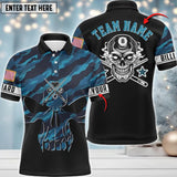 Maxcorners Billiards Skull Blue Camouflage Personalized Name 3D Shirt