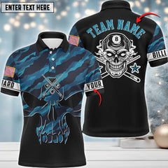 Maxcorners Billiards Skull Blue Camouflage Personalized Name 3D Shirt