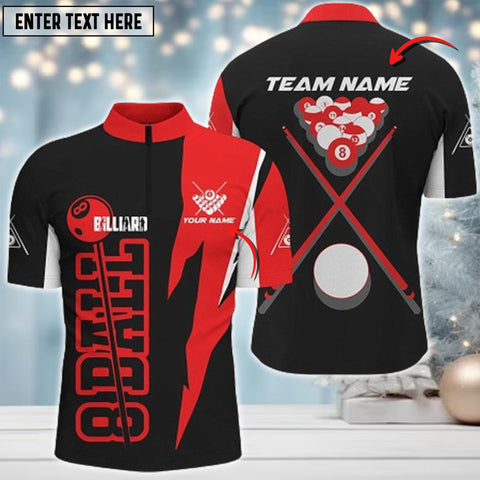 Maxcorners Billiards Red Black 8 Ball Pool Personalized Name 3D Shirt