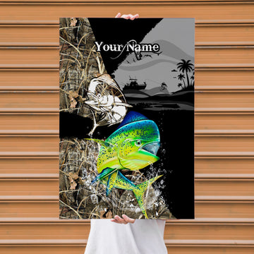 Maxcorners Mahi Mahi Fishing Tropical Splash Camo Art Personalized Name 3D Poster