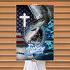 Maxcorners Salmon Fishing Faith Cross USA Flag Art Personalized Name 3D Poster