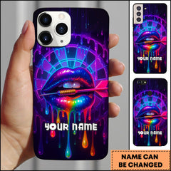 Maxcorners Darts Neon Rainbow Dripping Lips With Purple Dartboard Gradient Personalized Name Phone Case