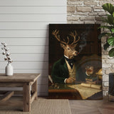 Maxcorners Aristocrat Deer Scholar with Whiskey and Cigar in Victorian Library Wrapped Canvas Wall Art
